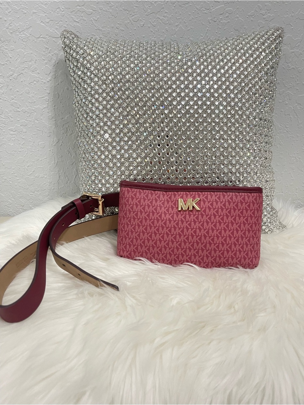 Michael Kors Pink and Red Logo Crossbody Belt Bag